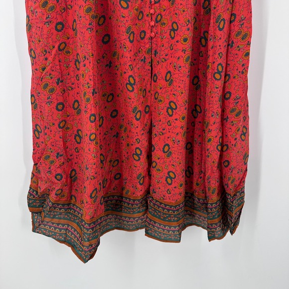 Sezane Sollie US 4 Silk Floral Print Midi Dress V Neck Short Sleeve Button Front - Picture 6 of 13